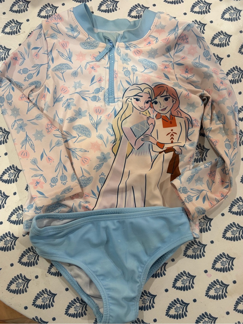 Disney Girls' Elsa & Anna Long Sleeve Rashguard top and bikini bottom swimsuit